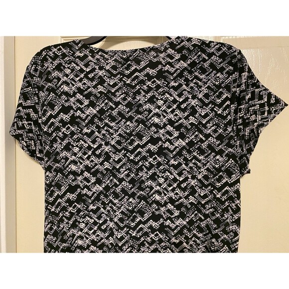 Apt 9 Gray Blk Multicolor Print Stretch Career Faux Wrap Knee MIDI Dress Large - Picture 13 of 14